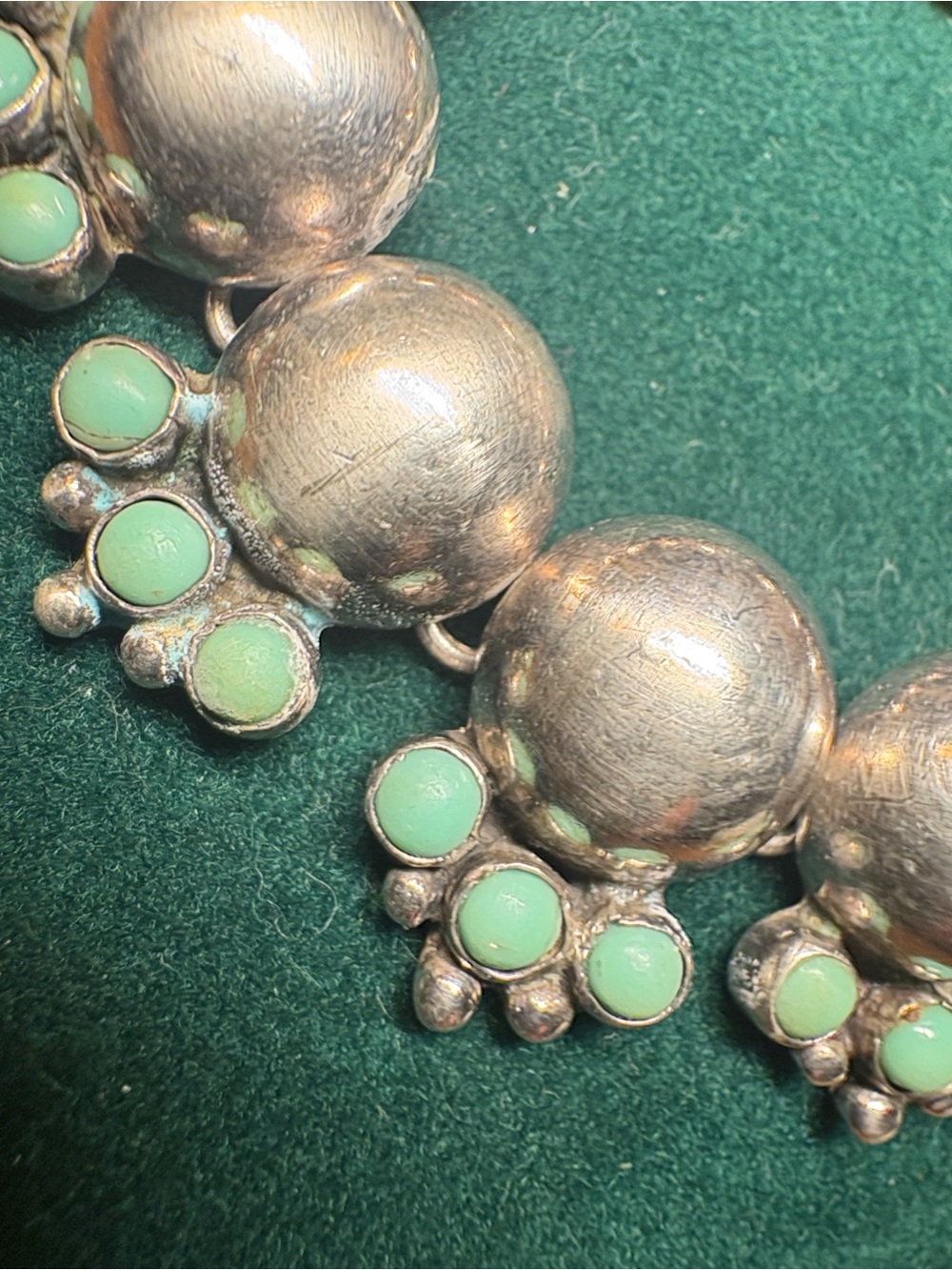 Antique 1970’s Sterling Silver Linked Turquoise Floral Bracelet Taxco Silver - Picture 13 of 16